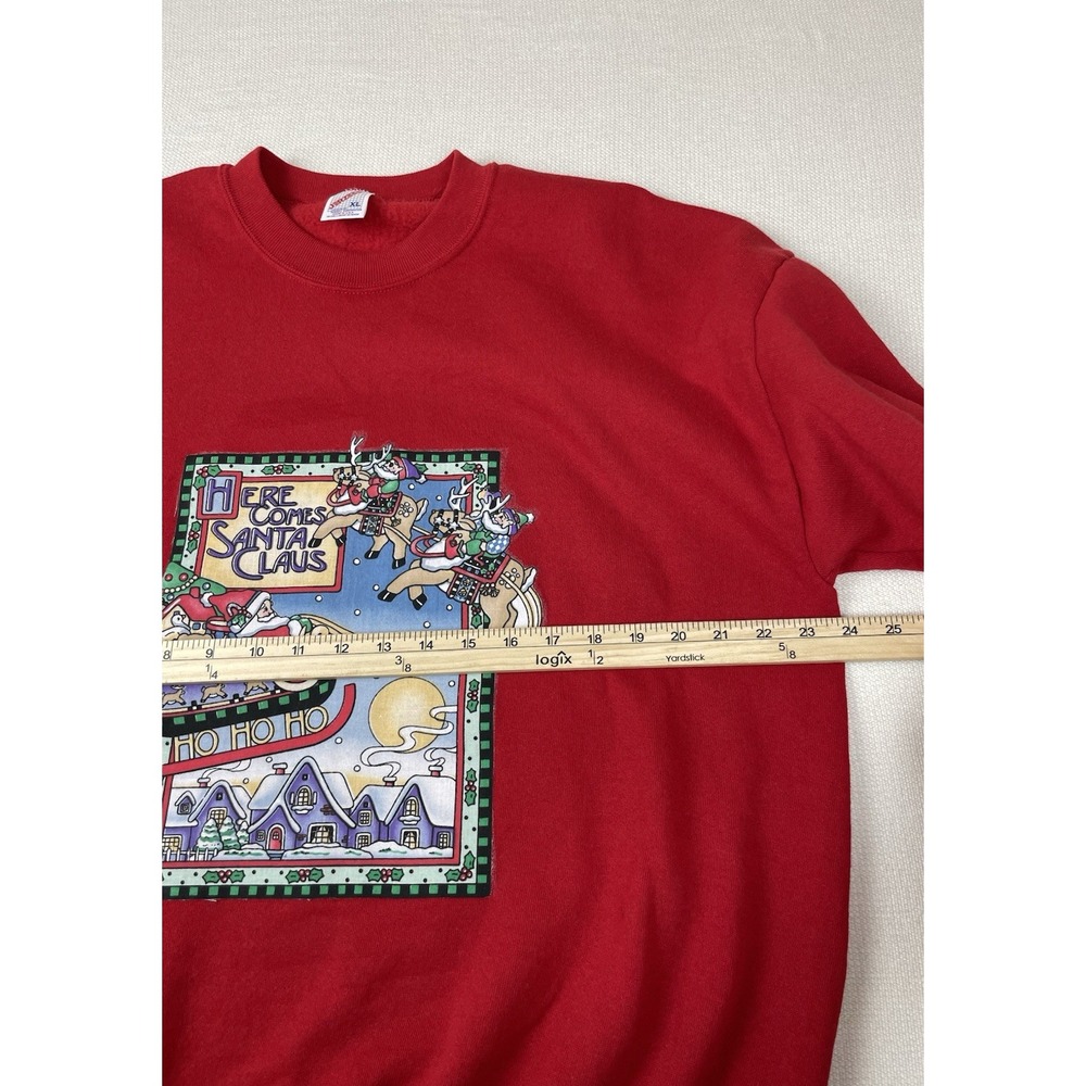 Jerzees Christmas Sweatshirt Women's Size XL Here Comes Santa Claus Ho Ho Ho Red - Picture 8 of 8